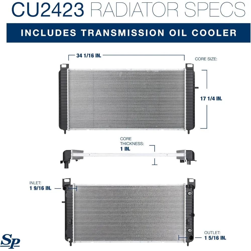 Radiador Con TOC, Sin EOC - Núcleo 34-1/16" Compatible Con Chevrolet Silverado, GMC y Cadillac