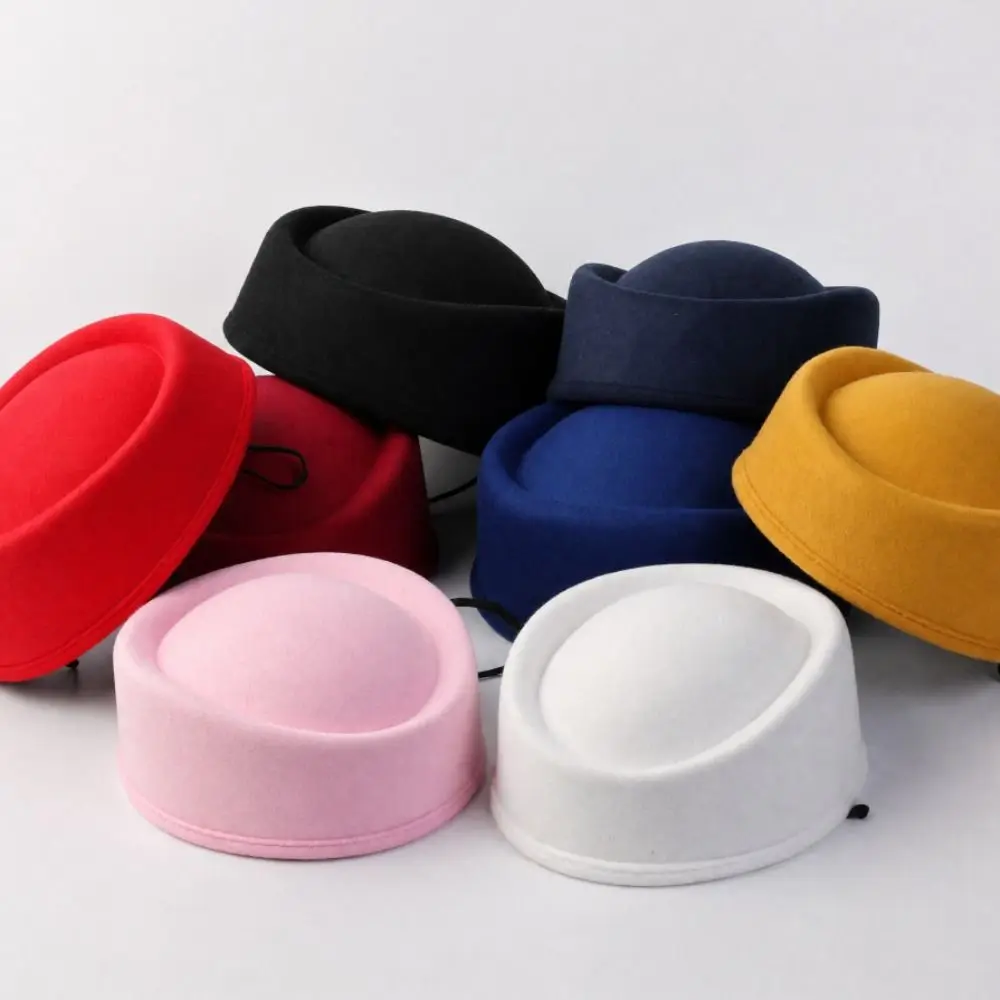 Uniform Stewardess Hat Vintage Topper Hat Retro Solid Color Pillbox Hat Elegant Charm Air Hostess Hat Lady