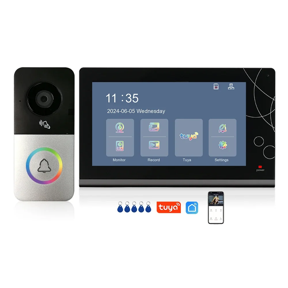 3MP Tuya WiFi Doorbell 2K Door Phone with 7 Inch IPS Screen TCP/IP Video Doorbell Camera 24 Hour Recording WiFi Video Intercom