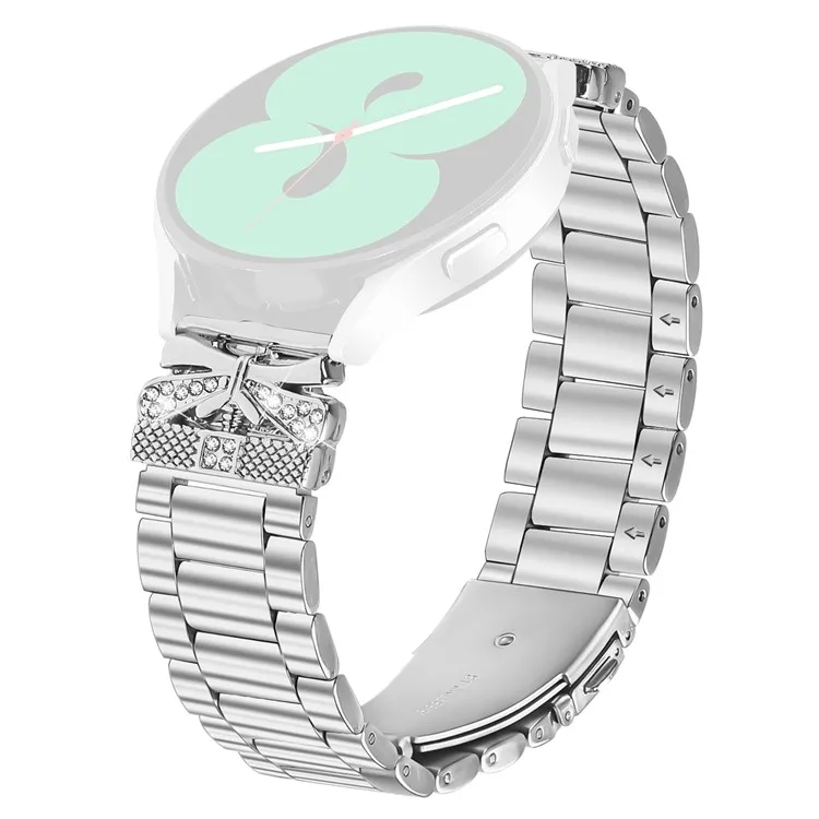 

For Samsung Galaxy Watch Active2 44mm / 40mm Replacement Strap Butterfly Rhinestones Decor Silver Stainless Steel Watch Band