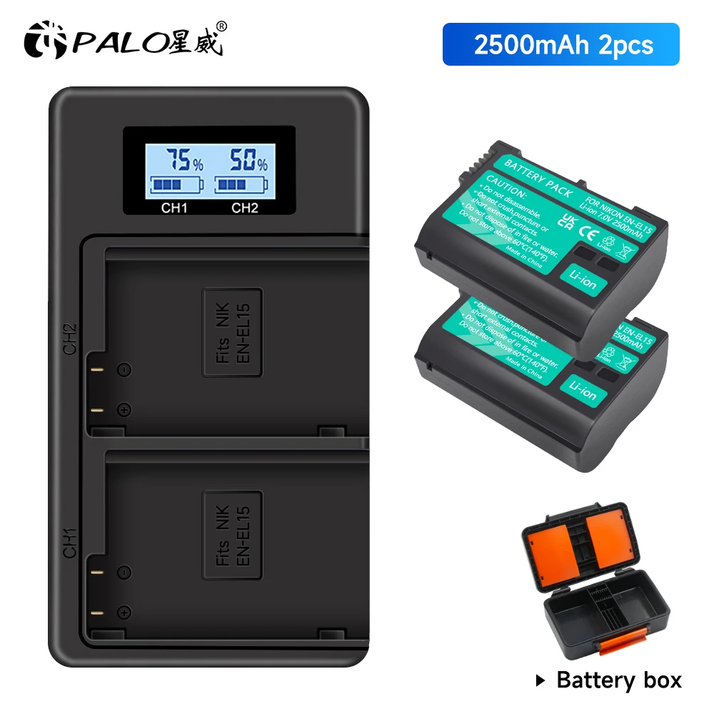 

2500mAh EN-EL15C EL15C EN EL15 Battery+Dual USB Charger+Storage Box for Nikon Z5, Z6, Z6 II, Z7, Z7II D780, D850, D7500, D500