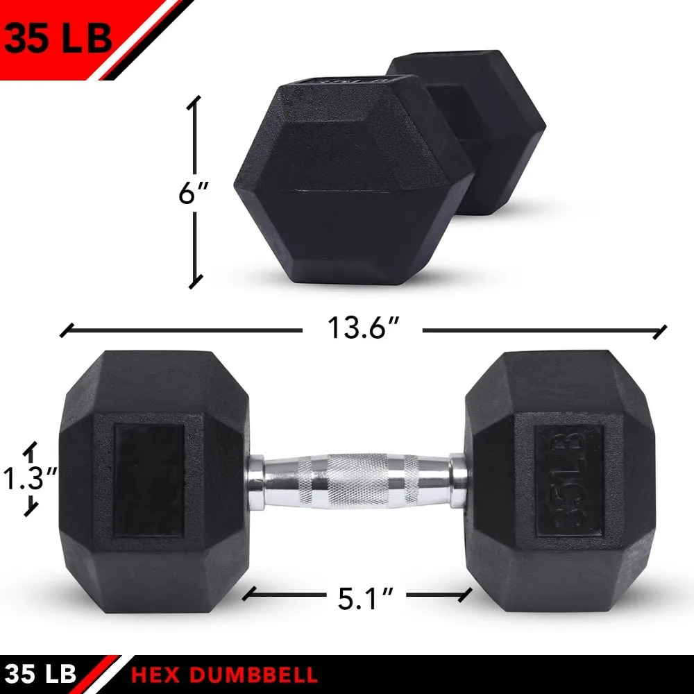 Rubber Hex Dumbbells - 8 Size Options - Hex Shaped Heads Prevent Rolling and Injury - Ergonomic Hand Weights for Exercise,