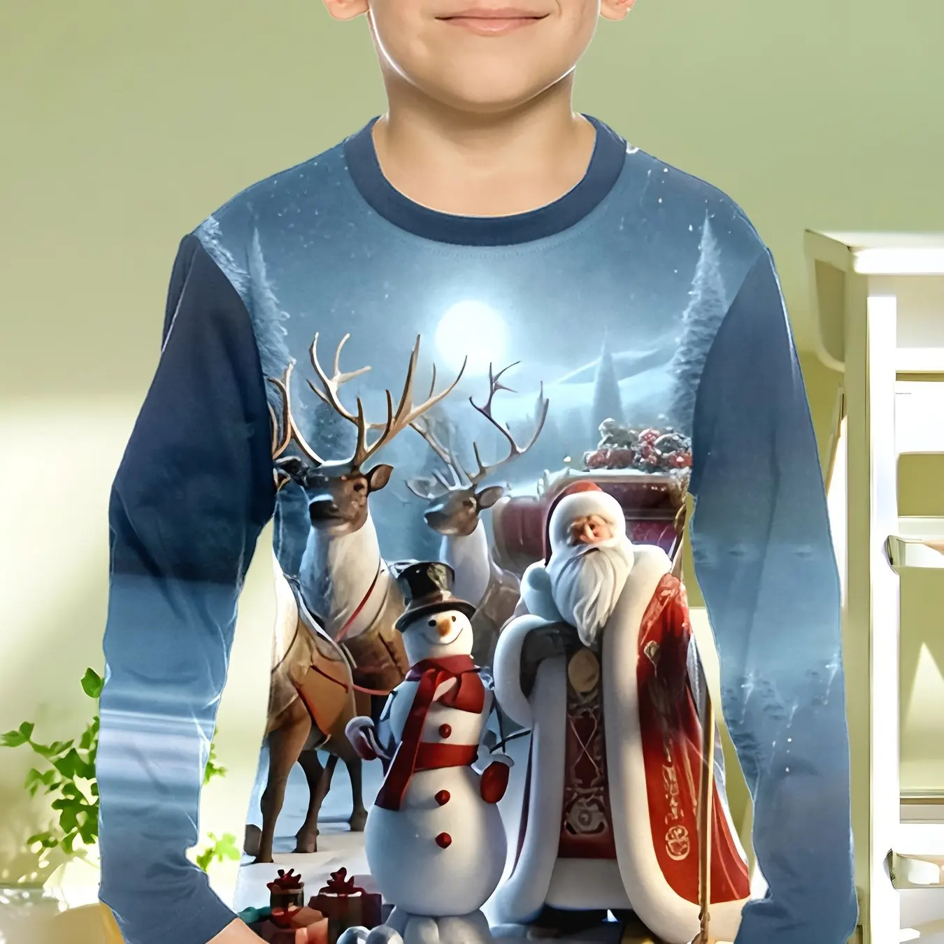 Children\'s Clothing Boys Tshirt Long Sleeve Santa Claus Print Children Spring Fall Clothes Stylish Christmas Party Girl Clothes