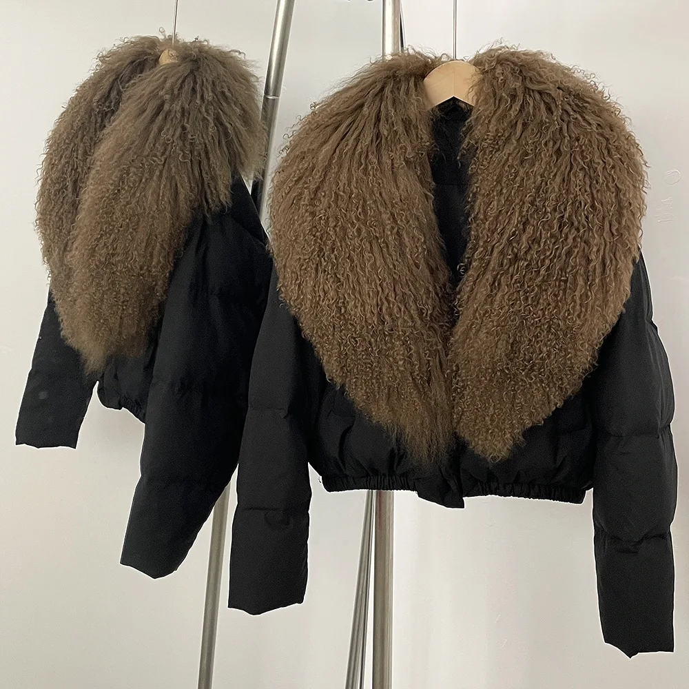 

90% белая куртка на утином пуху, осенне-зимняя одежда, женские парки, пальто с большим натуральным лисьим мехом, женское короткое пуховое пальто с перьями