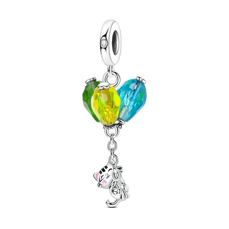 

925 Sterling Silver Charms Bead CZ Zircon Colorful Balloon Cat Dangle Fit Original Bracelet DIY Women Jewelry Gift