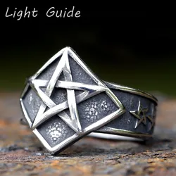 2023 New Gothic fashion pagan pentagram star Ring For Men Women Stainless Steel Male Anel Gift free shipping