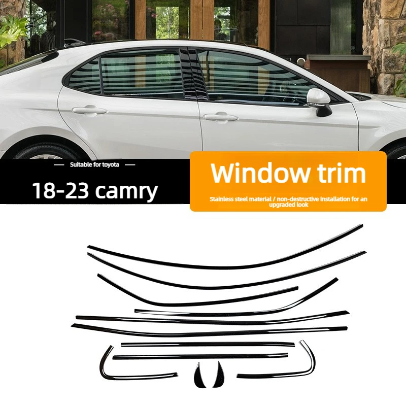 Подходит для Toyota Reiz, Camry и Avalon: черные глянцевые хромированные накладки на окна, 2004-2024 гг.