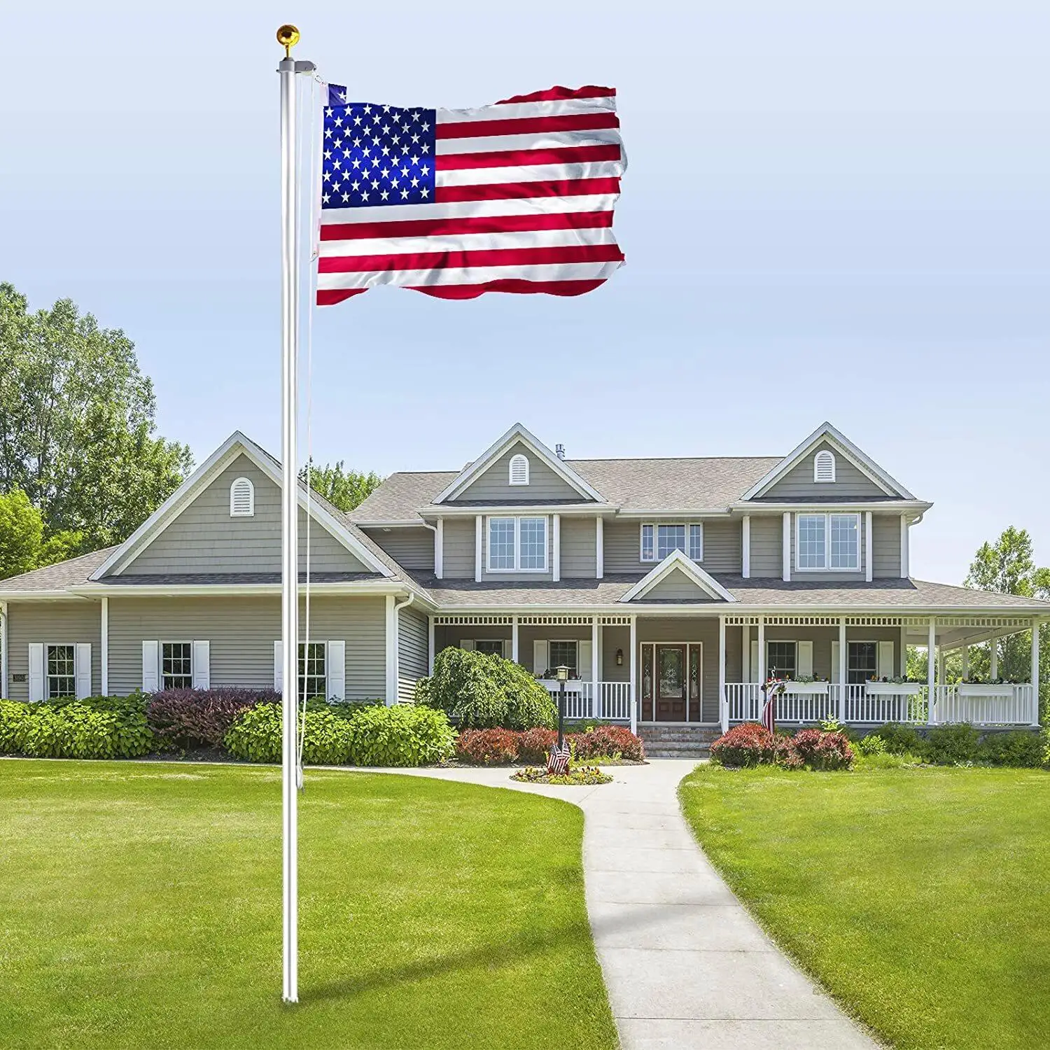 

20FT Heavy-Duty Aluminum Sectional Flag Pole Kit with 1 Flag & 2 Ropes - Durable Outdoor Display