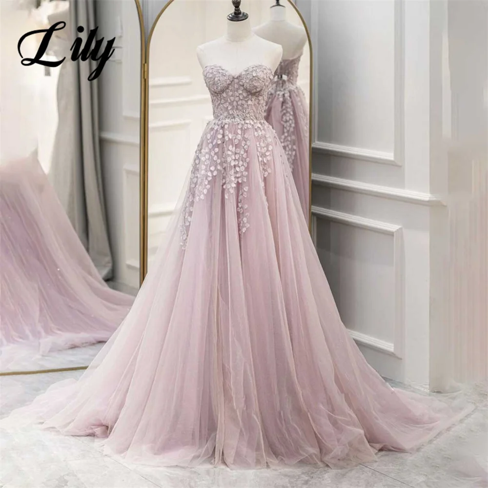 

Lily Pink A Line Formal Dress Tiered Sweetheart Party Dress with Pleats Sleeveless Applique Special Occasion Dress robe soirée