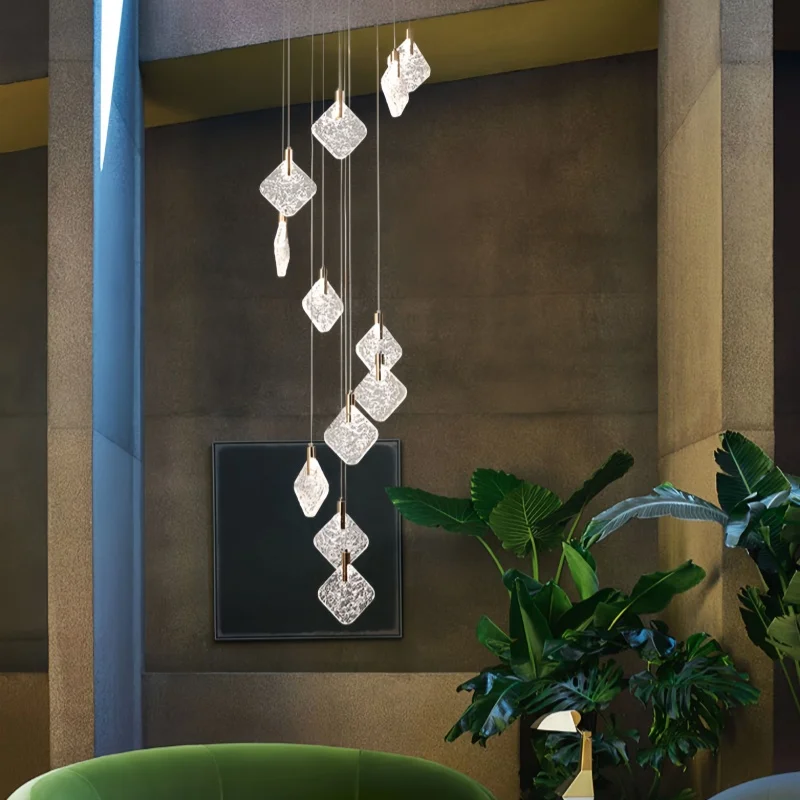 

Duplex Stairwell Crystal Long Chandelier Light Luxury Empty Loft Celebrity Rotating Simple Living Room Hollow Villa Light