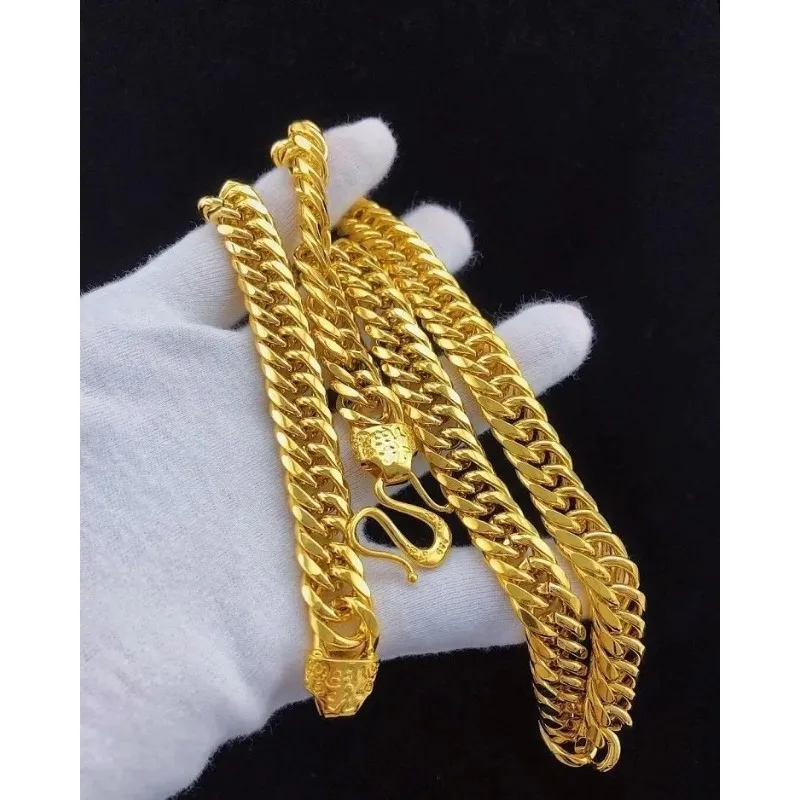 Nexil Jewelry   Nexil Jewelry  Unisex 24K AU999 Gold 10MM 60CM Twisted Polished Sideways Boss Chain Bold Men's Neckpiece with Pe