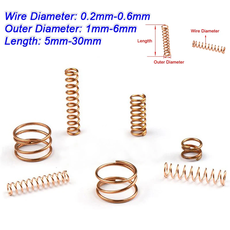 10Pcs Phosphor Copper Compression Spring Pressure Spring Wire Diameter 0.2-0.6mm OD 1-6mm Length 5-30mm Small Coil Spring