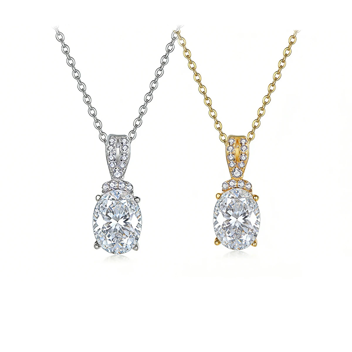 Simple Light Luxury S925 Silver Plated 18K Gold Egg-shaped Moissanite Diamond Necklace Main Stone 8*6mm/1.5ct