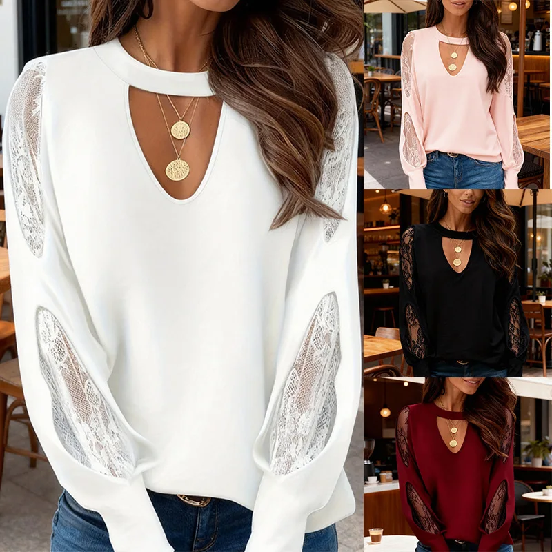 

Women's lace splicing temperament elegant top women's inner bottoming shirt sweater high sense