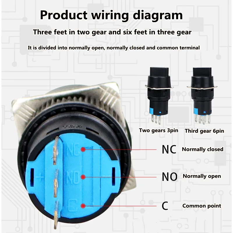 16mm Rotary Switch Knob Round Button 2 / 3 Position 1no1nc 2no2nc Three Six Pin Latch Selector La16y-11x21