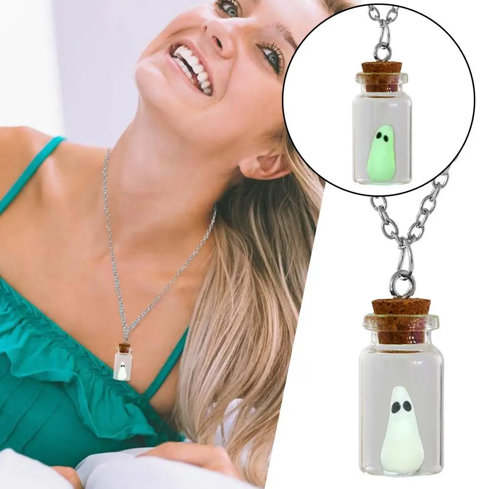 Halloween Glow Tiny Ghost In A Bottle Pendant Necklace Luminous The Adopt A Ghost Necklace Jewelry Festival Gifts Necklace