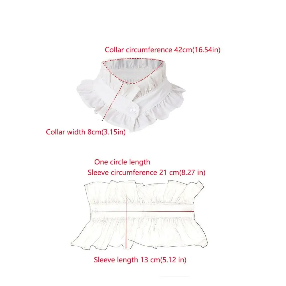 1 set French Style Fake Faux Collar Detachable Ruffled Edge Stand Collar Adjustable Feature Pleated Design Ruffled Sleeve