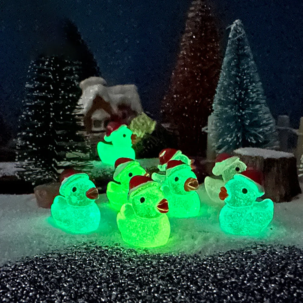 Duck Cake Topper Micro Landscape Resin Ornament Cartoon Cute Luminous Christmas Snow Scene Decoration Mini Ducks Miniature