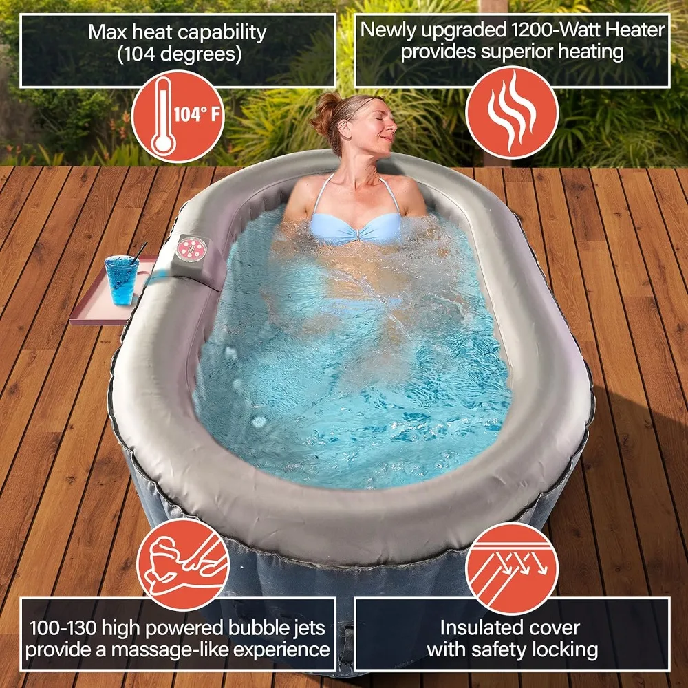 Inflatable Hot Tub Spa | Personal High Powered Jetted Bubble | 145 Gallon Hot Water Bathtub