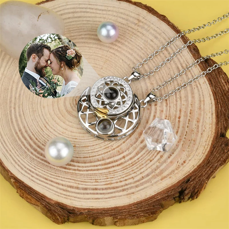 Personalized Photo Necklace Projection Necklace Sun and Moon Yin Yang Couple Magnetic Necklace Custom Photo Projection Necklace