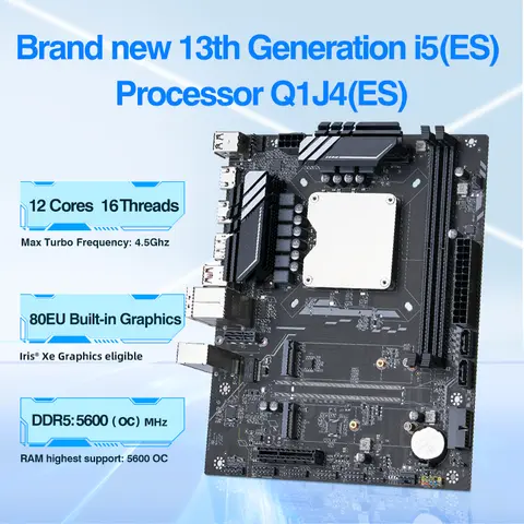 M-ATX DIY 데스크탑 마더보드 CPU 콤보 13 키트, 인터포저 코어 Q1J4(i5 ES 0000) 프로세서, 12C16T Iris Xe 그래픽 DDR5 RAM