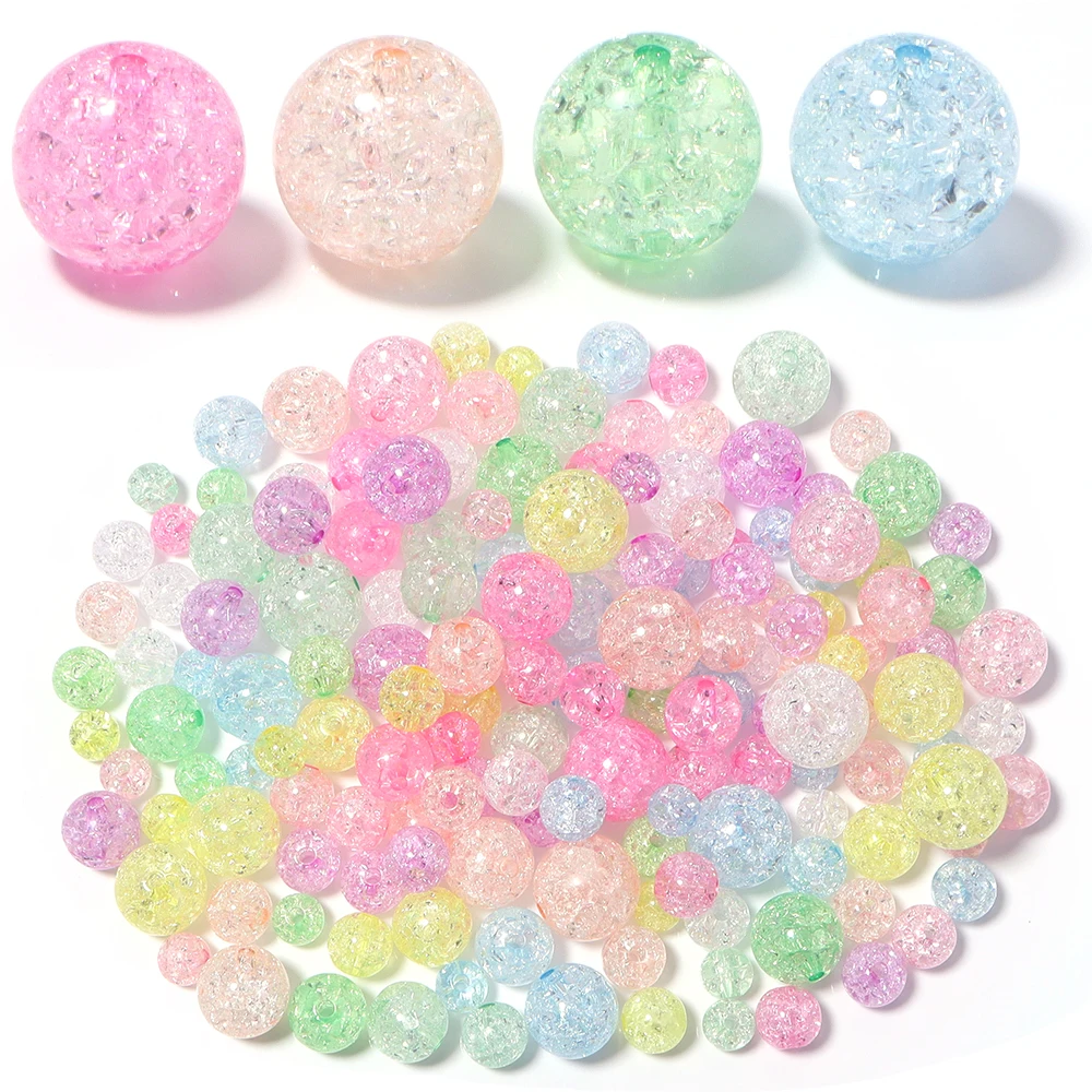 20-100pcs 8/10/12/14/16mm Cracked Acrylic Beads Candy Color Mixed Round Loose Beads For DIY Jewelry Making Bracelets Necklace image 5