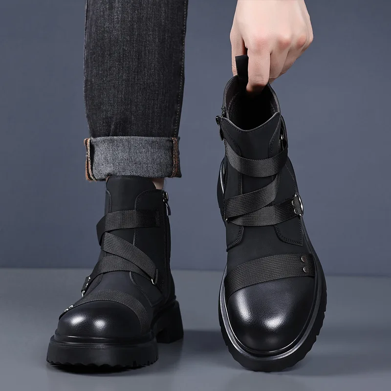 mens fashion punk hip hop high chelsea boots black brown designer shoes cowboy platform boot stylish natural leather ankle botas