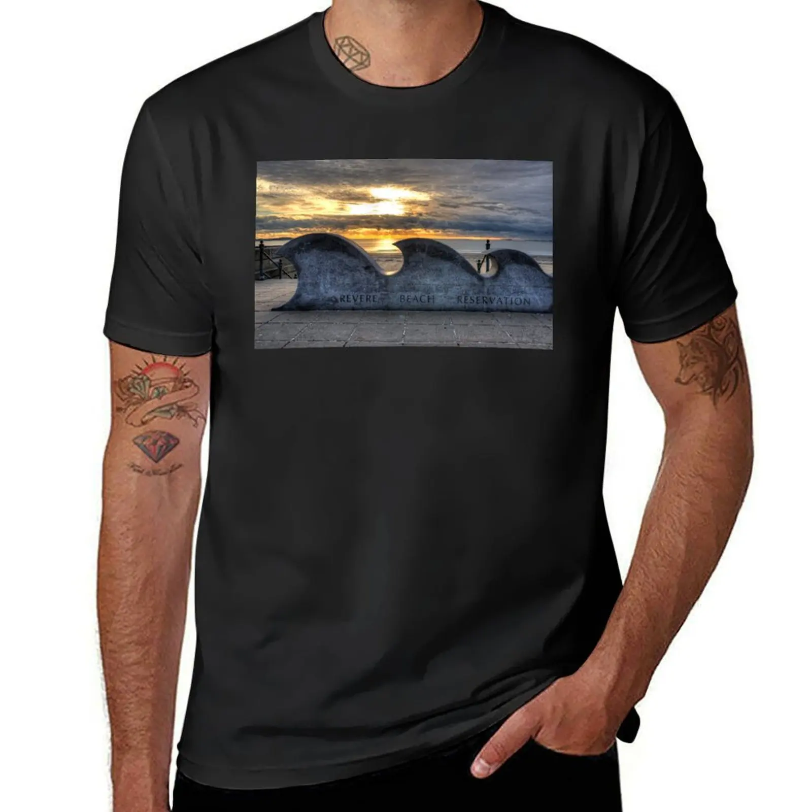 Revere Beach Reservation Wave Sculpture Revere MA T-Shirt aesthetic clothes vintage quick drying men t shirts high quality