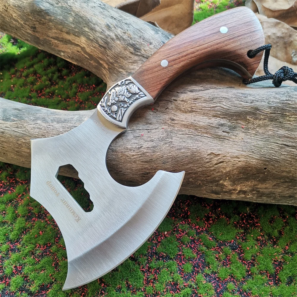 Outdoor Axe with Rosewood Handle and 440 Stainless Steel Blade - Portable and Versatile Axe for Survival and More!