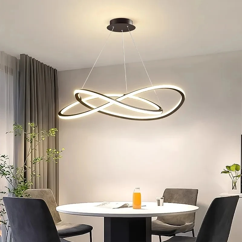 

Black LED Ceiling Chandeliers Living Room Bedroom Dining Room Kitchen Pendant Lamps Modern Simple Ring Design Hanging Lights