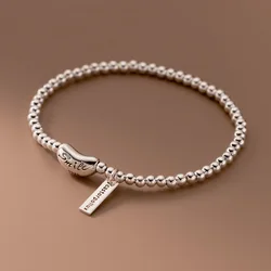 16cm Silver 925 Bracelet Beans ID Card Minimalist Classics Bracelet For Women String Elastic Rope Bracelet Gift For Girls