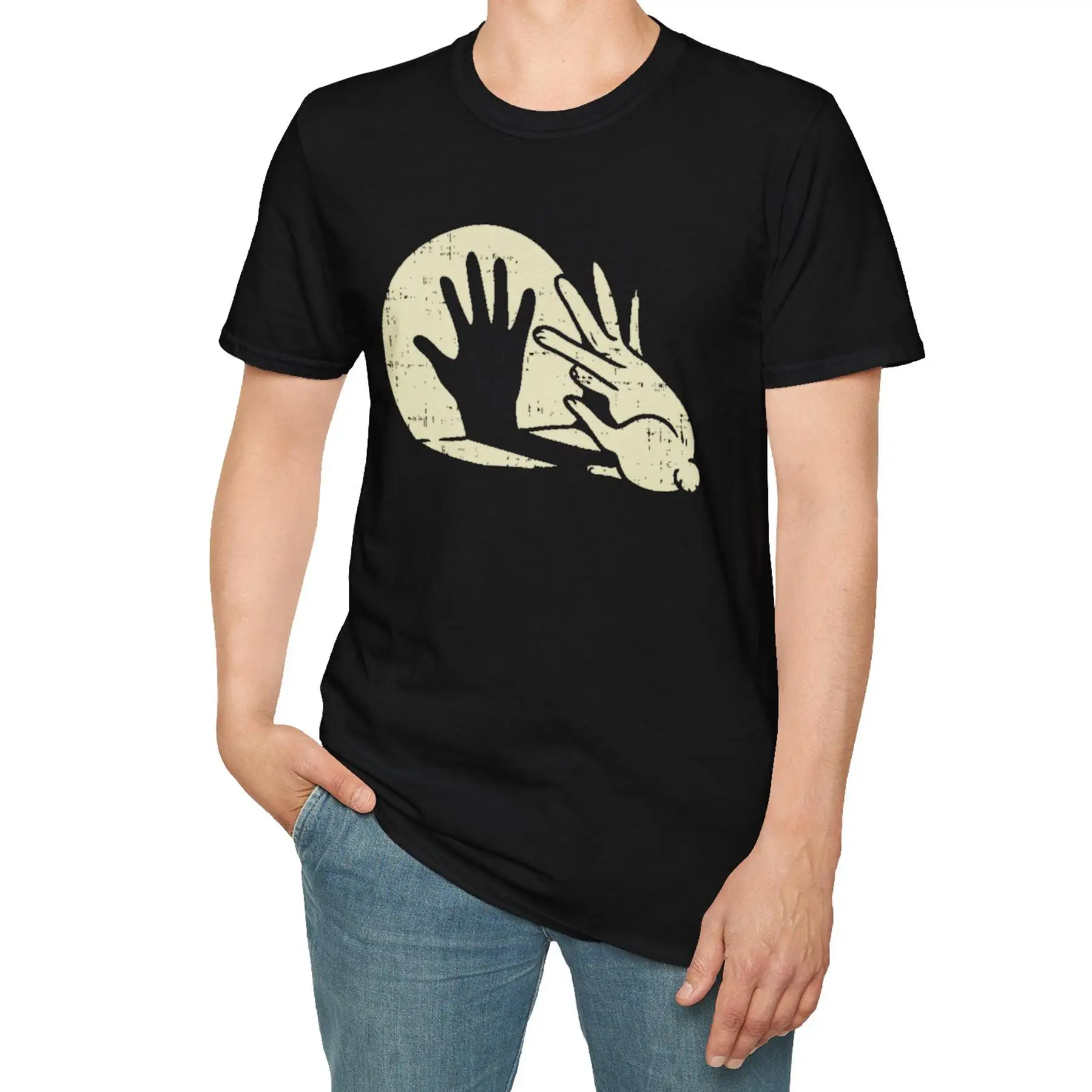 

Funny T-shirt Men Women Unisex Hand Shadow Rabbit Peace Sign Graphic Tee Casual Short Sleeve Vintage Retro Top