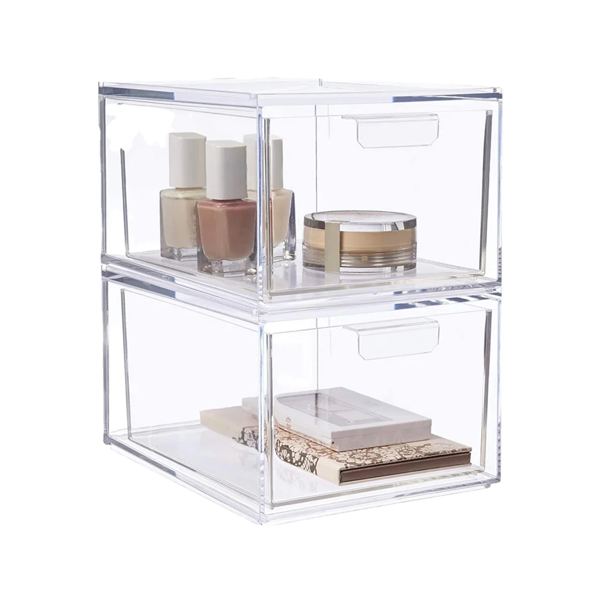 Stackable Clear Plastic Organizer Drawers 3 Piece Set Organize Cosmetics and Beauty Supplies on a Vanity