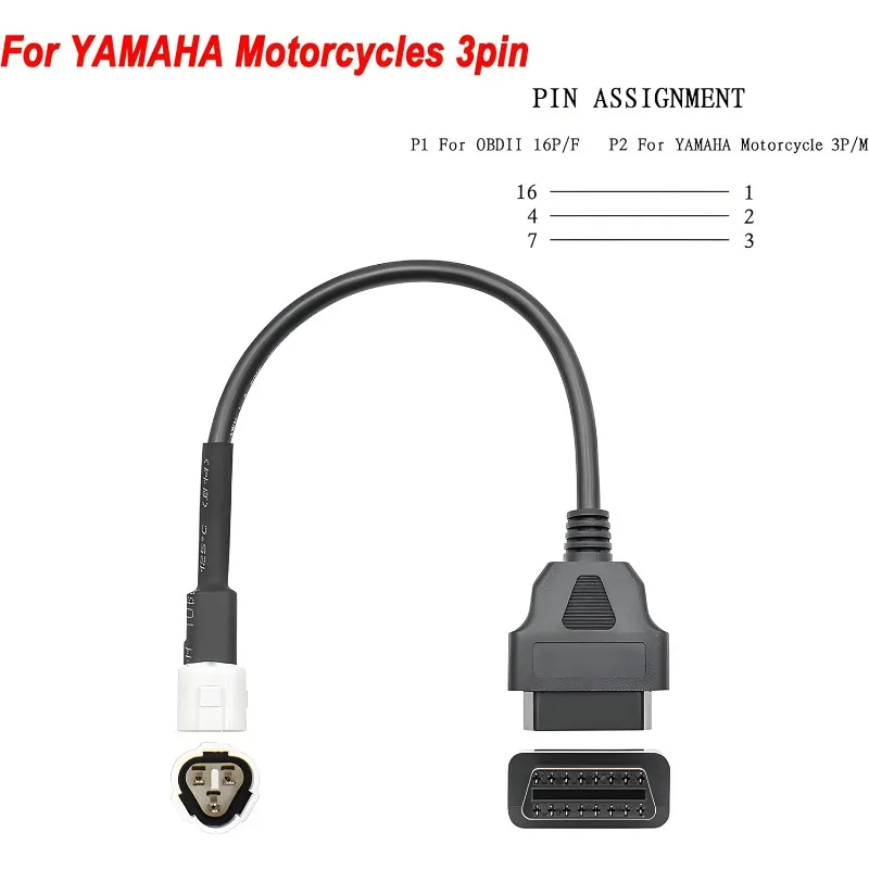 3 Pin To 16 Pin OBD2 Diagnostic Adapter Cable for Yamaha Motorcycles K-Line Protocol ELM327 Real-time Engine Data DTC Fault Code