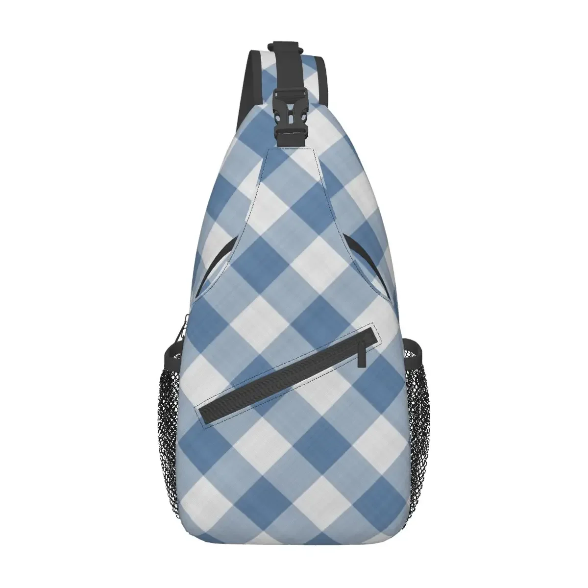 Denim Gingham Checkered Crossbody Sling Bag Small Chest Bag Buffalo Plaid Striped Shoulder Backpack Daypack Hiking Travel Sports