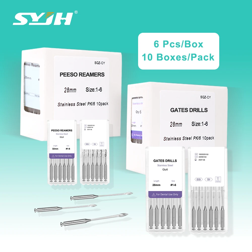 

SYJH 60Pcs=10Box=1Pack Dental Endodontic Gates/Peeso Drill Glidden Rotary 28mm/32mm #1-6 Engine Use Stainless Steel Endo Files