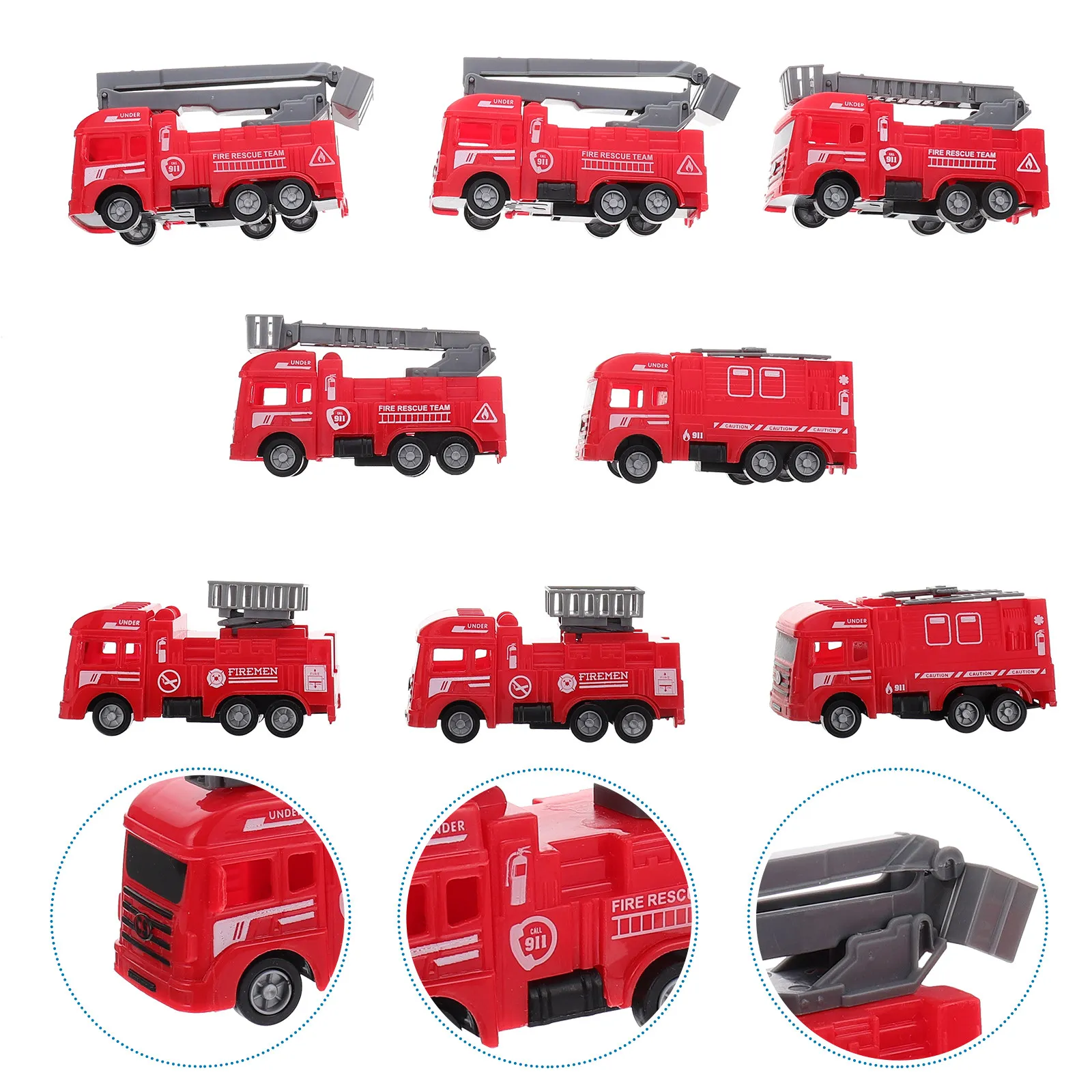 Kids No Education - 8Pcs Pull-Back Fire Truck Vehicles Safe
