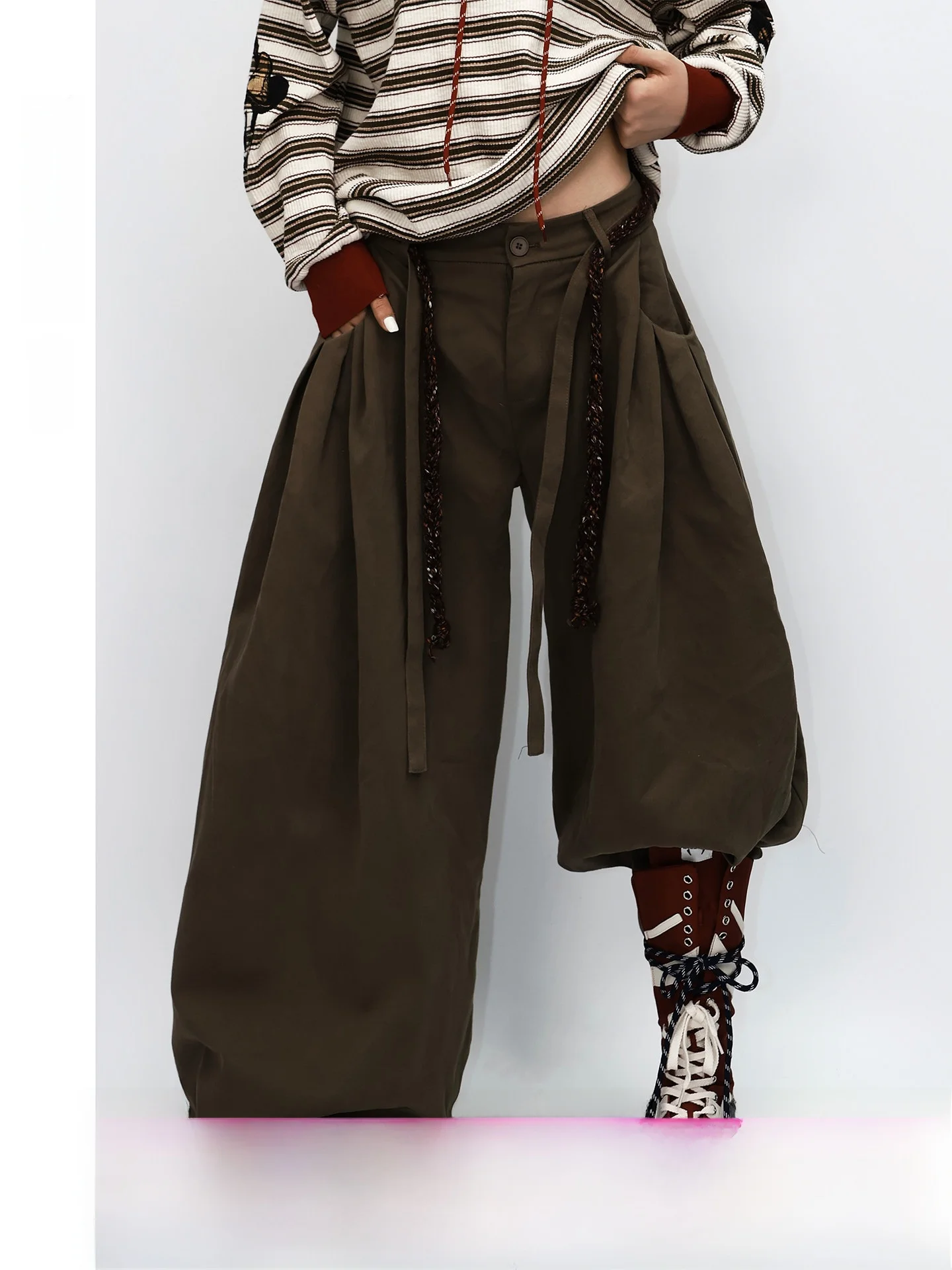 

Warm Fleece Lined Casual Pants Women's Loose Slim Wide Leg Pants Trendy Street Style Autumn Winter Cotton Natural Waist