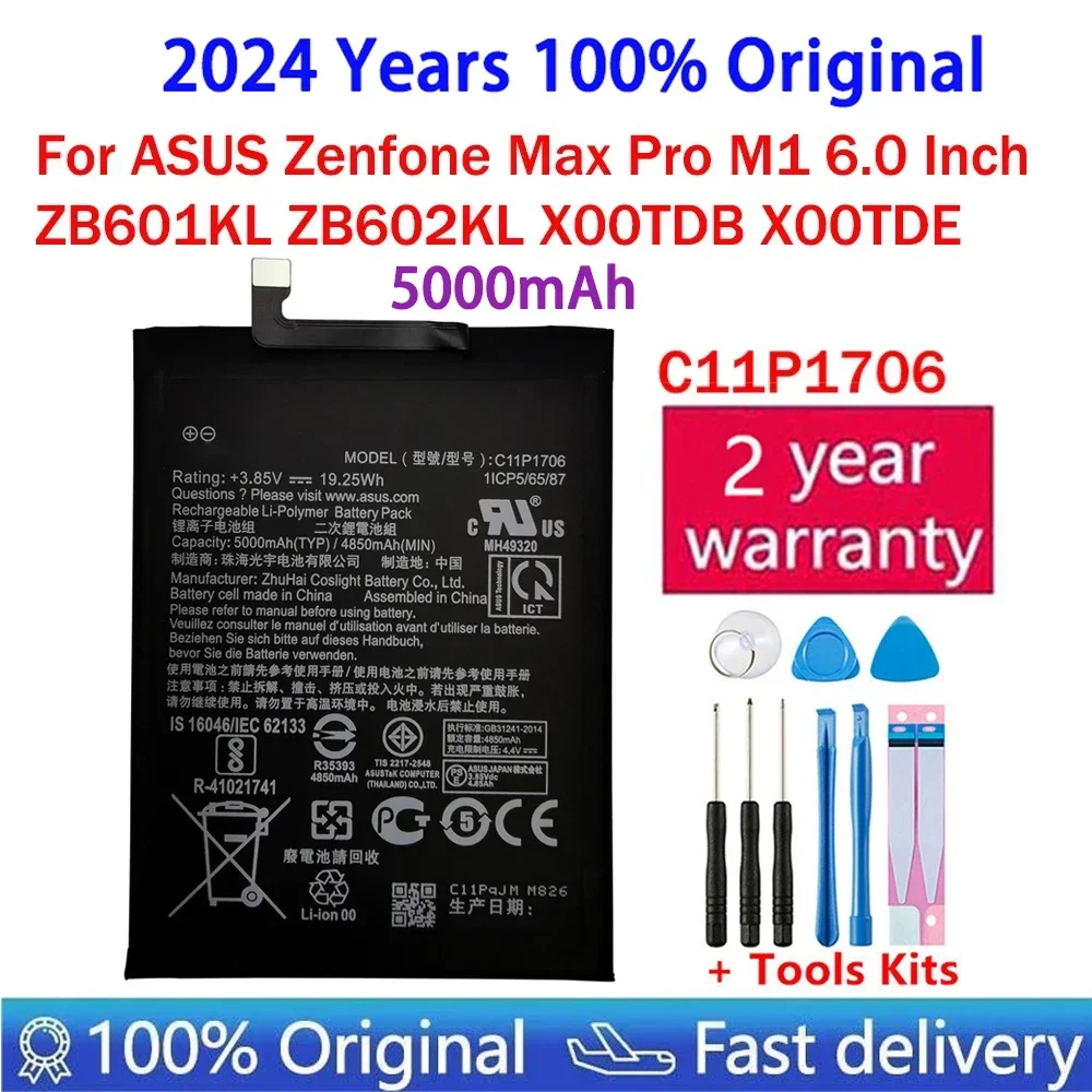 100% Original High Capacity C11P1706 Phone Battery For Asus ZB601KL ZB602KL X00TDB X00TDE 5000mAh Batteries Bateria+Free Tools