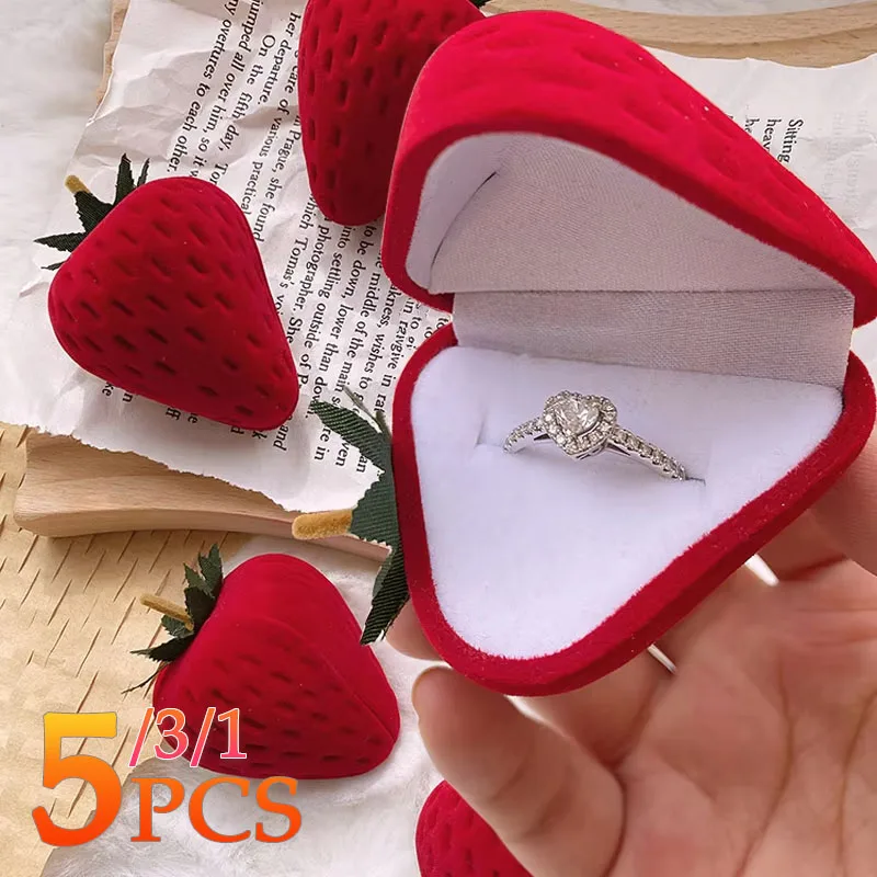 

1-5PCS Popular Strawberry Box Flocking Simulation Creative Gift Fashion Jewelry Packaging Storage Boxes Valentine's Day Gift