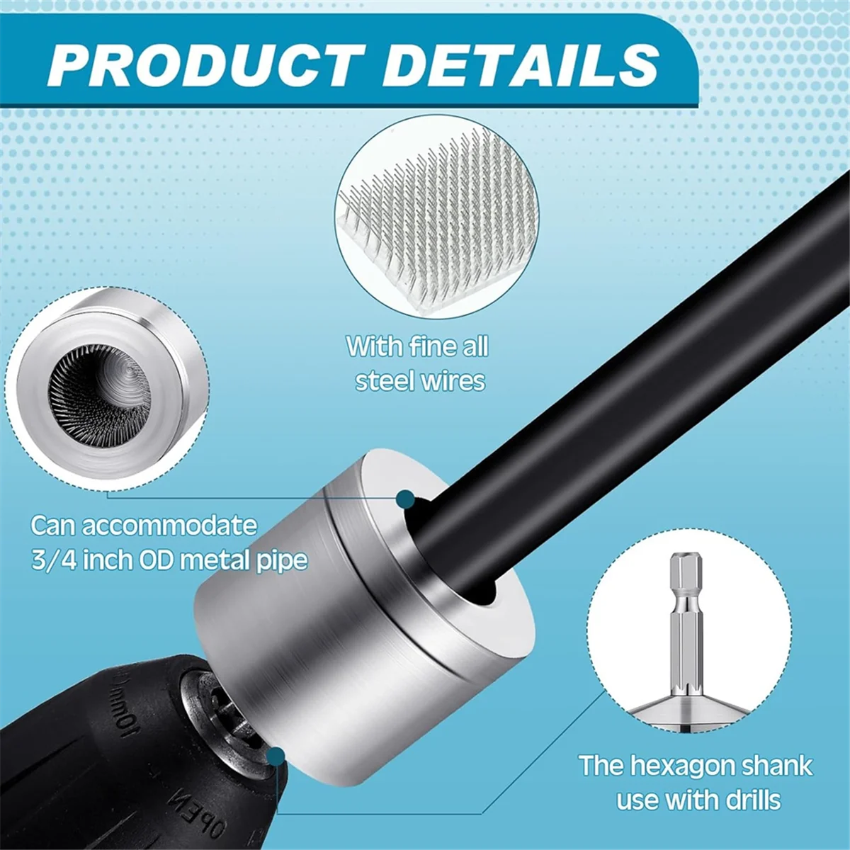 2 แพ็คโลหะทองแดงท่อทําความสะอาด 2 แปรงเปลี่ยนได้แปรงทําความสะอาดหลอดสําหรับเจาะไฟฟ้า (1/2 นิ้ว, 3/4 นิ้ว)