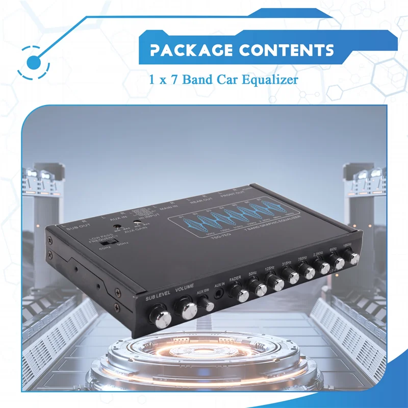 AA84 7 Band Car Equalizer เสียง EQ Tuning Crossover เครื่องขยายเสียงพาราเมตริกรถ Preamplifier Audio Equalizer +-12Db