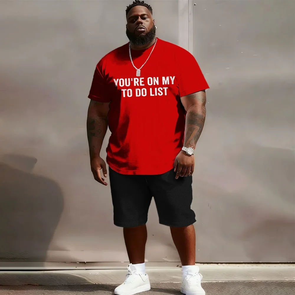 S-9XL Big & Tall Men I'm The Problem Letter Print Tee & Abstract Graffiti Shorts 2 Piece Tracksuit