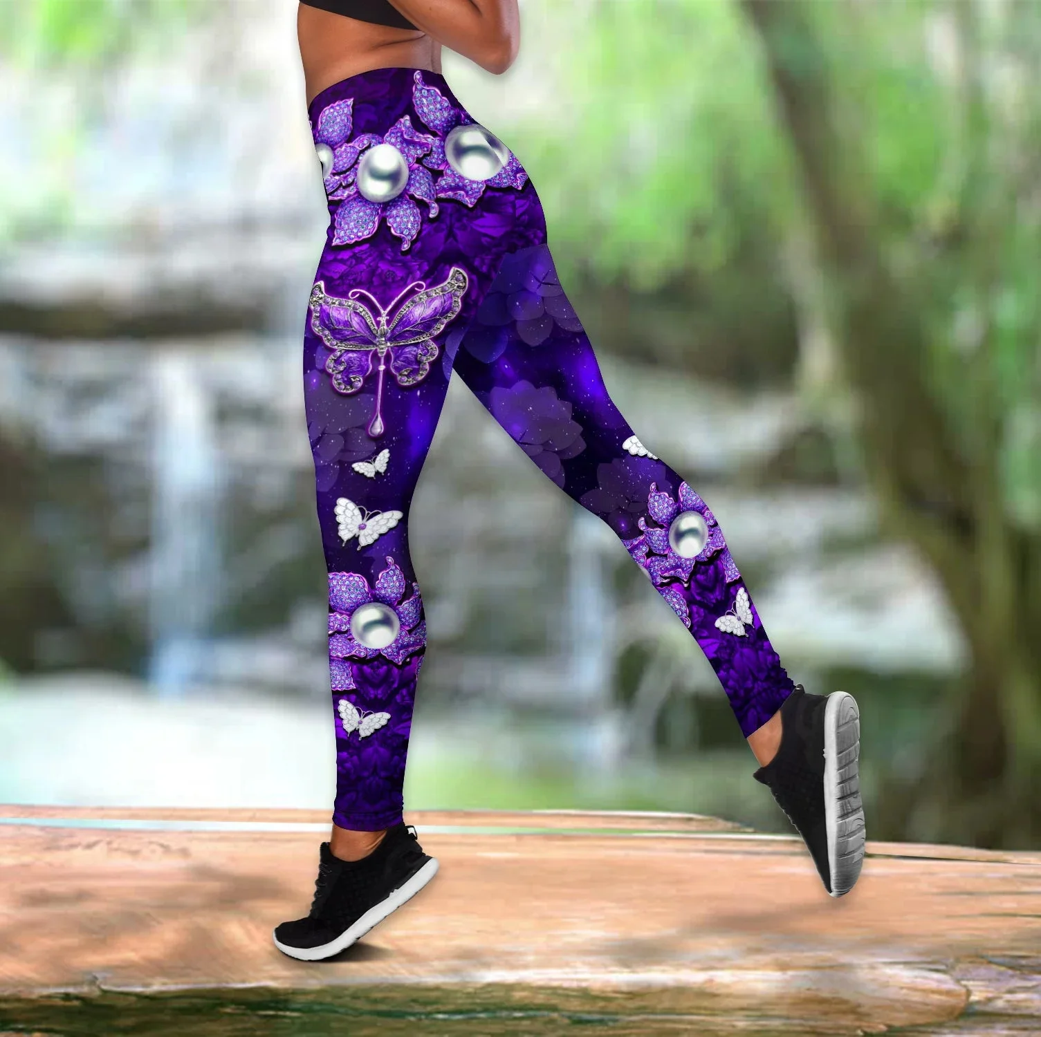 Ensemble débardeur et Leggings motif papillon coloré 3D pour femme, pantalon de yoga, de course, de Fitness, ajouré, pleine longueur, DDK110