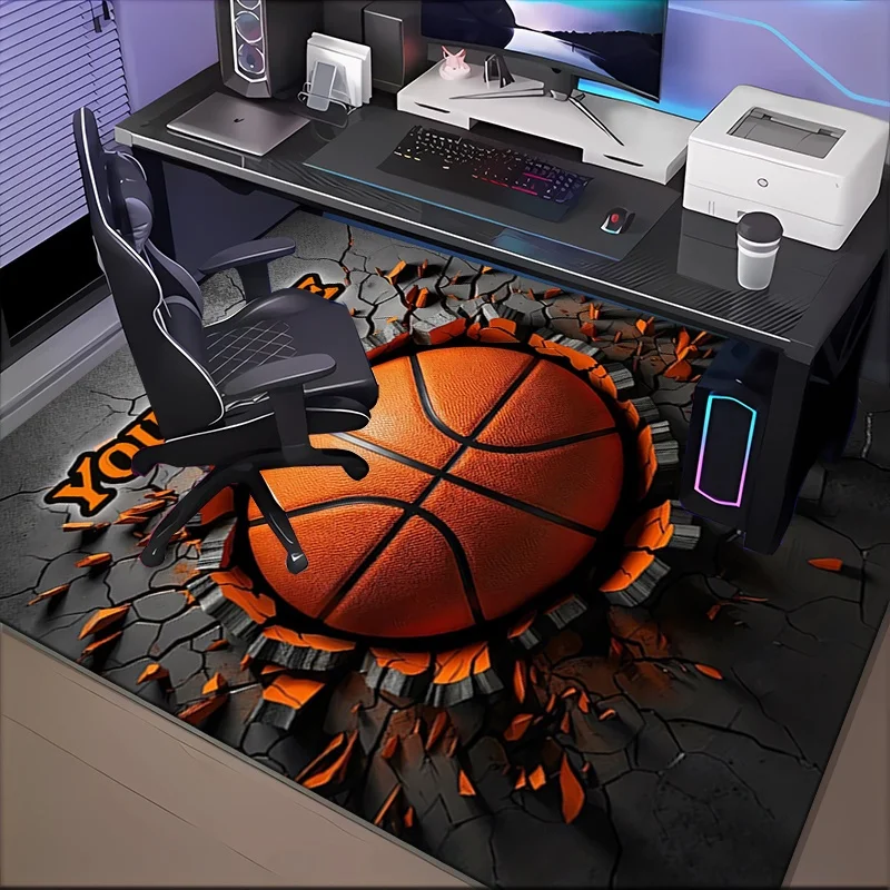 Eat Sleep Basketball Repeat Slogan Print Large Area Rug Soft Flannel Non Slip Floor Carpet for Living Room Sport Game Home Decor
