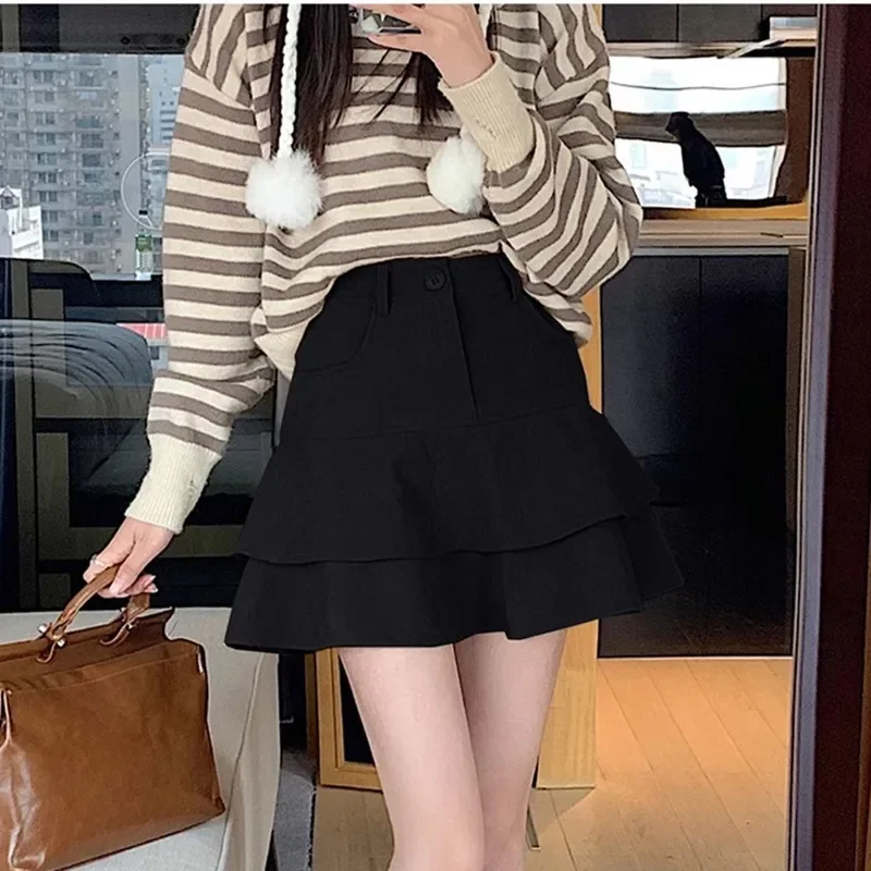 2024 New Solid Color Corduroy Skirt Sweet Design Sensibility Ruffle Edge Petite Age-Reducing Leaf Skirt Autumn/Winter