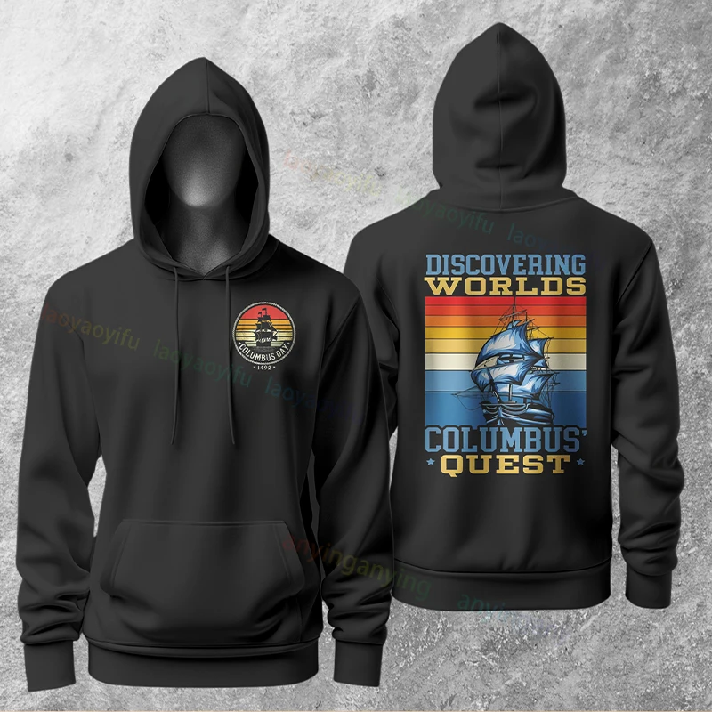 남성 및 여성용 레트로 빈티지 콜럼버스 항해선 그래픽 후드티 긴 소매 풀오버 캐주얼 후드티 스트리트웨어 테마 의류