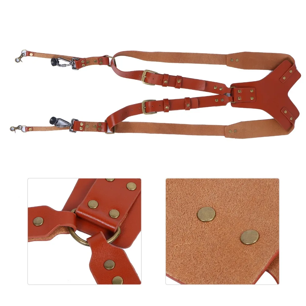 Brown Dual Shoulder Camera Strap Leather+Zinc Alloy Adjustable Size Quick Draw Camera Strap DSLR Backpack Strap