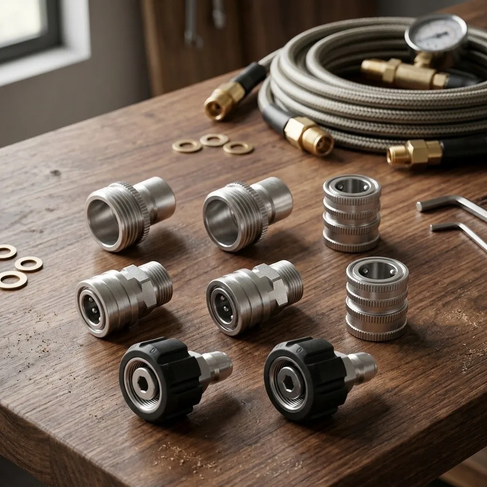 8Pcs M22 Thread Quick Connect Kit for Pressure Washers Stainless Steel Material Built for Sustained High Pressure Operation