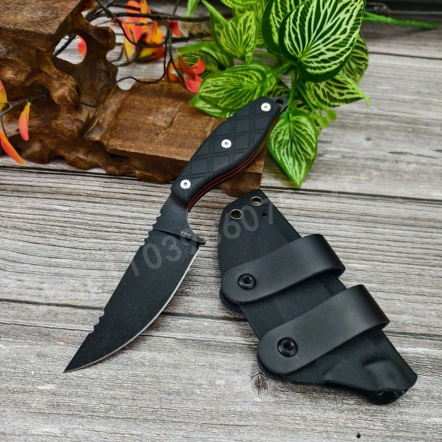 

1pc V040 Black Small Straight Knife 8Cr13Mov Blade G10 Handle Lightweight and Durable Versatile Multi-purpose Knife Men's Gifts